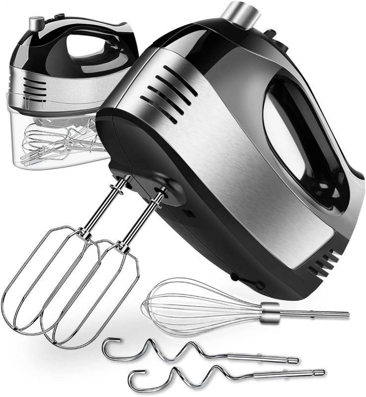 Photo 1 of Hand Mixer Electric, Cusinaid 5-Speed Hand Mixer with Turbo Handheld Kitchen Mixer Includes Beaters, Dough Hooks and Storage Case (Black)
