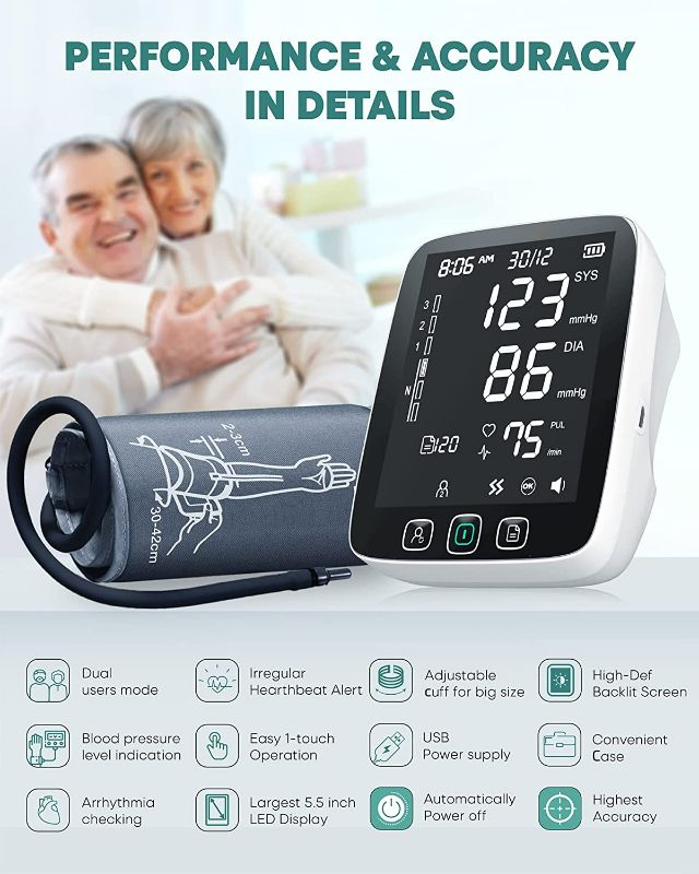 Photo 2 of LAZLE Blood Pressure Monitor - Automatic Upper Arm Machine & Accurate Adjustable Digital BP Cuff Kit - Largest Backlit Display - 200 Sets Memory, Includes Batteries, Carrying Case
