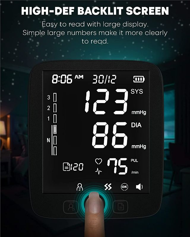 Photo 3 of LAZLE Blood Pressure Monitor - Automatic Upper Arm Machine & Accurate Adjustable Digital BP Cuff Kit - Largest Backlit Display - 200 Sets Memory, Includes Batteries, Carrying Case
