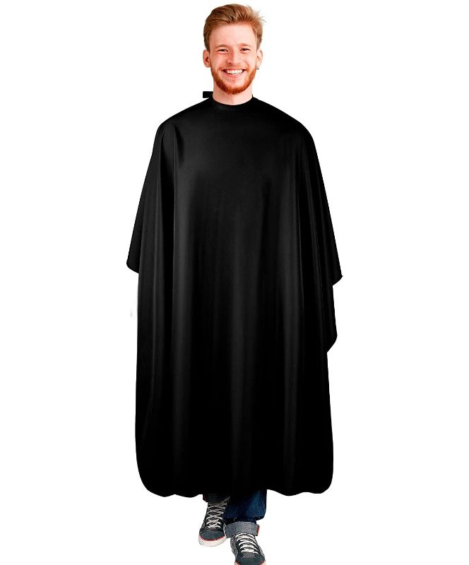 Photo 5 of Lilexo Large Barber Cape - Professional Hair Cutting Cape with Snap Closure, 66" x57” Unisex Adults Black Haircut Cape; Salon Cape for Men; Water Resistant Hair Stylist Gown; Hairdresser Styling Cape
