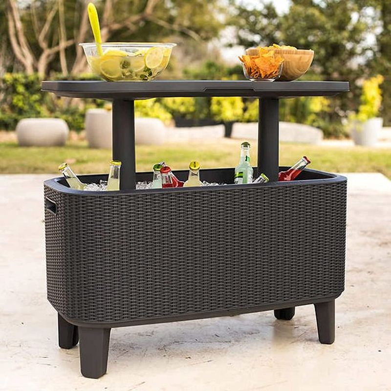 Photo 3 of KETER Breeze Bar Outdoor Patio Furniture and Hot Tub Side Table with 14.8 Gallon Beer and Wine Cooler, Dark Grey & Teal
