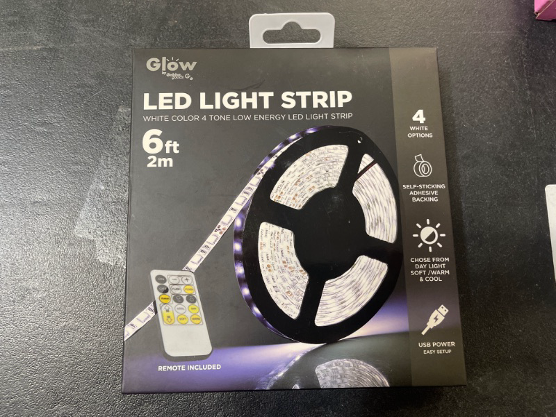 Photo 1 of Gabba Goods Glow LED Strip Lights for Bedroom Kitchen DIY Projects White Light with Remote Control 6 Foot (White, 6 ft)
