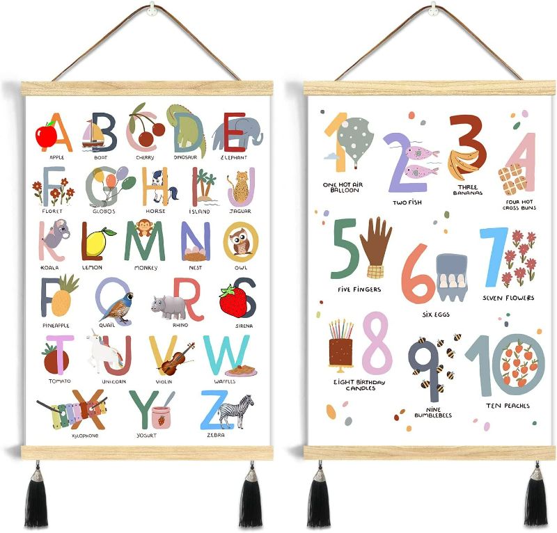 Photo 1 of LIYAOLI Alphabet Poster Art Print with Wood Magnetic Poster Hanger Frame, 2 Set of 16X24in Canvas Wall Art for Home School Classroom Abc kids playroom nursery Wall Decor
