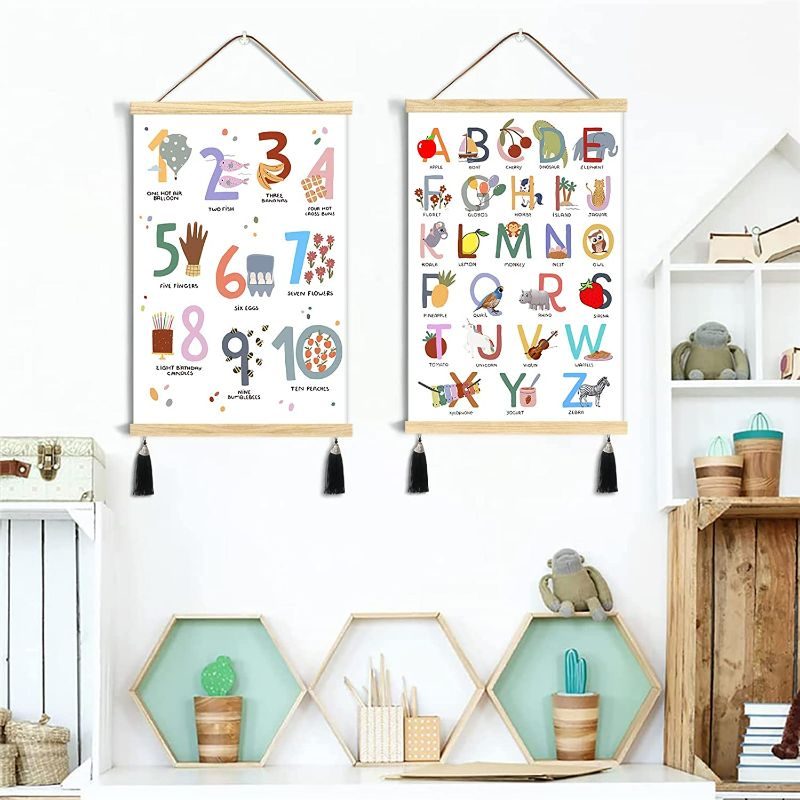 Photo 2 of LIYAOLI Alphabet Poster Art Print with Wood Magnetic Poster Hanger Frame, 2 Set of 16X24in Canvas Wall Art for Home School Classroom Abc kids playroom nursery Wall Decor
