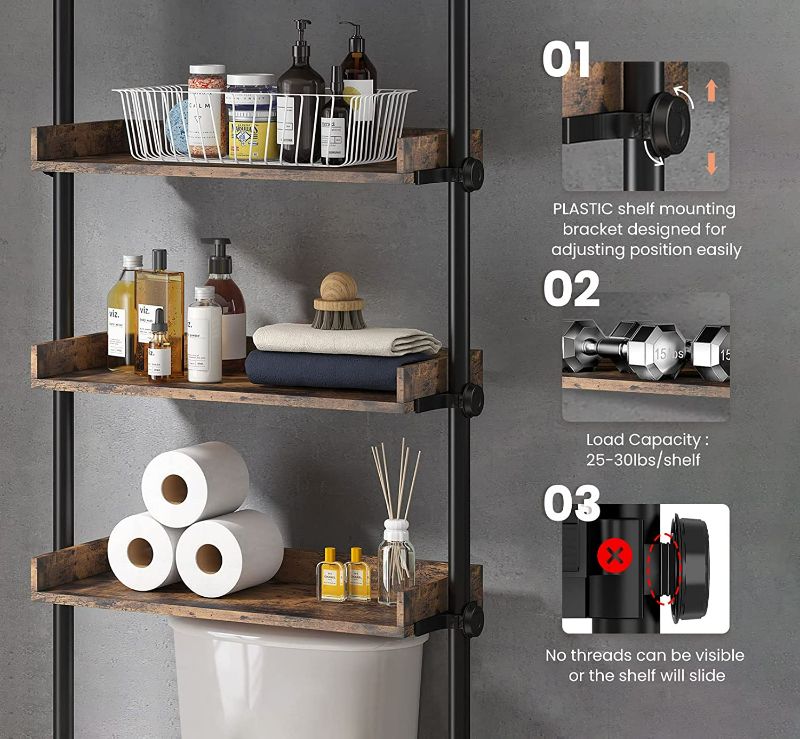 Photo 2 of ALLZONE Bathroom Organizer, Over The Toilet Storage, 4-Tier Adjustable Wood Shelves for Small Rooms, Saver Space Rack, 92 to 116 Inch Tall, Narrow Cabinet,Black
