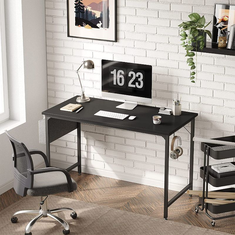 Photo 4 of CubiCubi Computer Desk 47" Study Writing Table for Home Office, Modern Simple Style PC Desk, Black Metal Frame, Black
