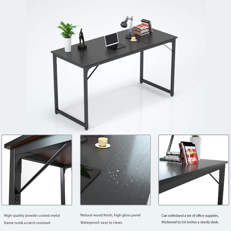 Photo 2 of Foxemart Writing Computer Desk Modern Sturdy Office Desk PC Laptop Notebook Study Table for Home Office Workstation, Black
