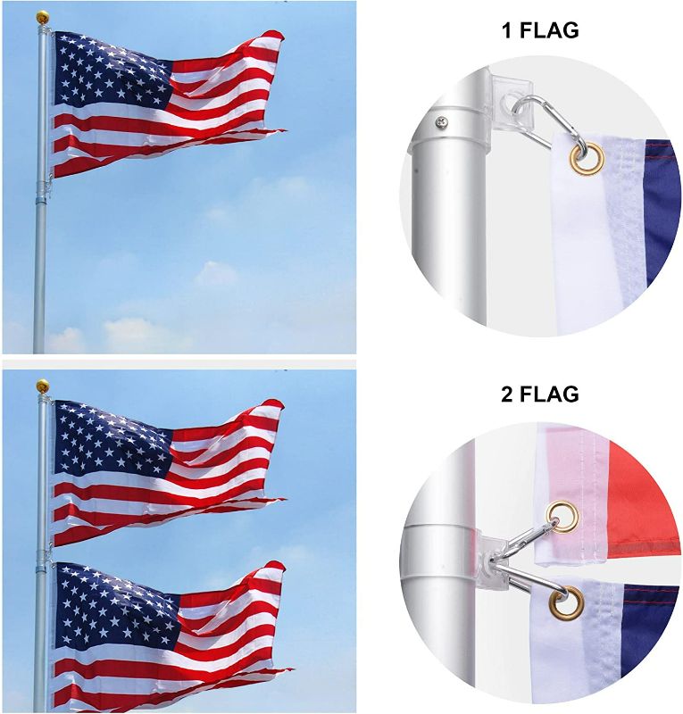 Photo 4 of Yeshom 20ft Telescopic Aluminum Flag Pole Free 3'x5' US Flag & Ball Top Kit 16 Gauge Telescoping Flagpole Fly 2 Flags for Yard Outdoor Garden
