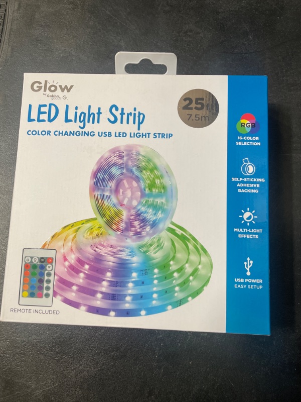 Photo 2 of GABBA GOODS GLOW 25FT LED LIGHT STRIP COLOR CHANGING USB WITH REMOTE INCLUDED NEW