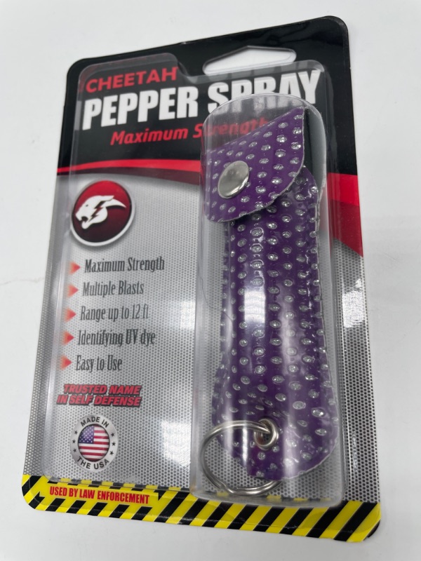 Photo 2 of CHEETAH Pepper Spray w/ Leather Holster PURPLE NEW