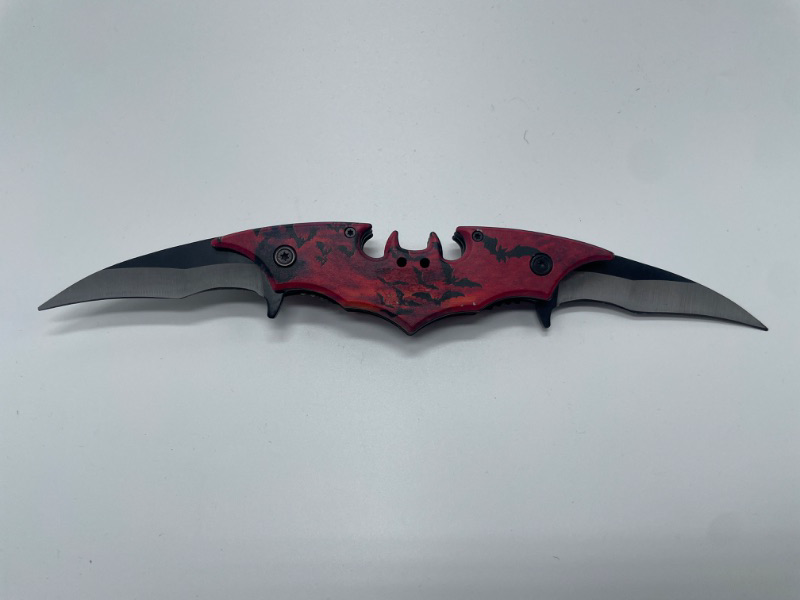 Photo 1 of RED AND BLACK  Batman Folding Dual Double Blade Assisted Open Pocket Knife W/ Belt Clip  NEW
