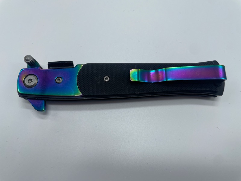 Photo 3 of OIL SLICK AND BLACK POCKET FOLDING KNIFE WITH CLIP NEW 