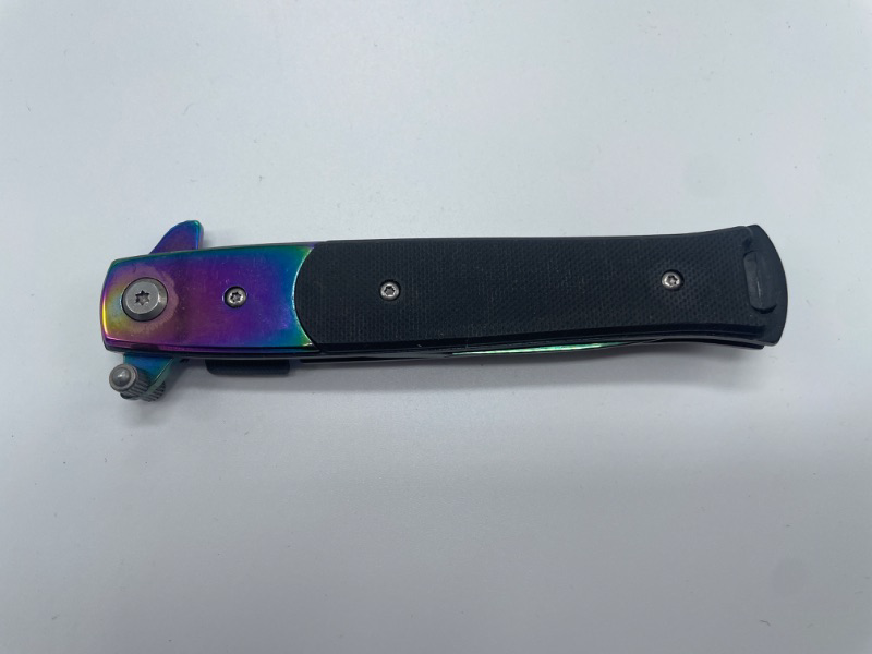 Photo 1 of OIL SLICK AND BLACK POCKET FOLDING KNIFE WITH CLIP NEW 