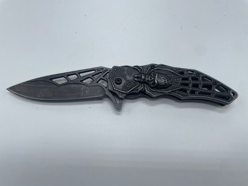 Photo 2 of FALCON FOLDABLE BLACK SPIDER WITH WEB KNIFE WITH CLIP NEW 