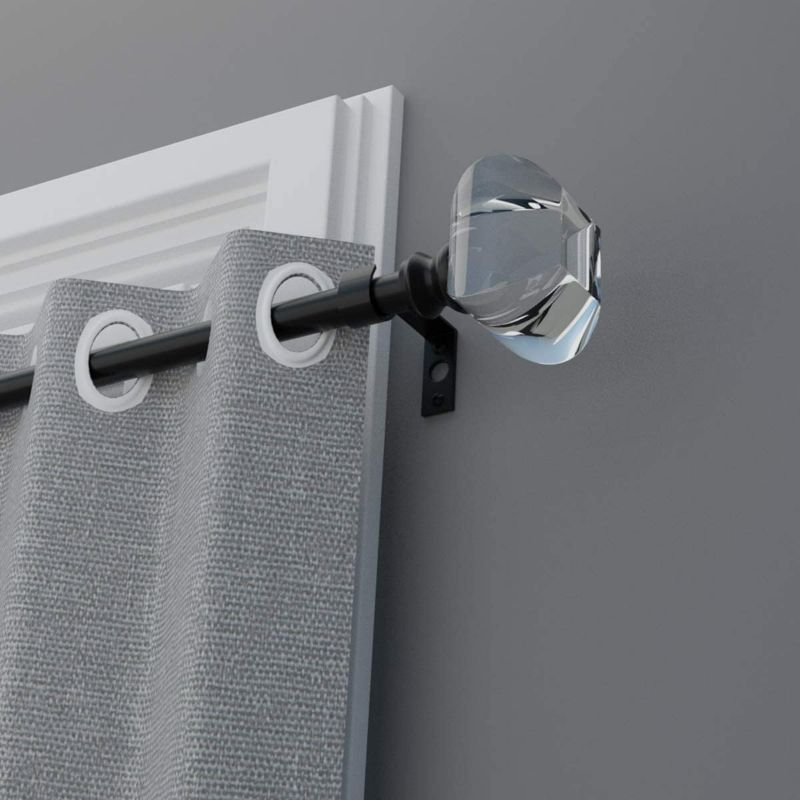 Photo 4 of Coquilles Acrylic Diamond Finials Curtain Rod 86 - 120 Inch, 3/4" Diameter Window Treatment Single Rod Set?Black

