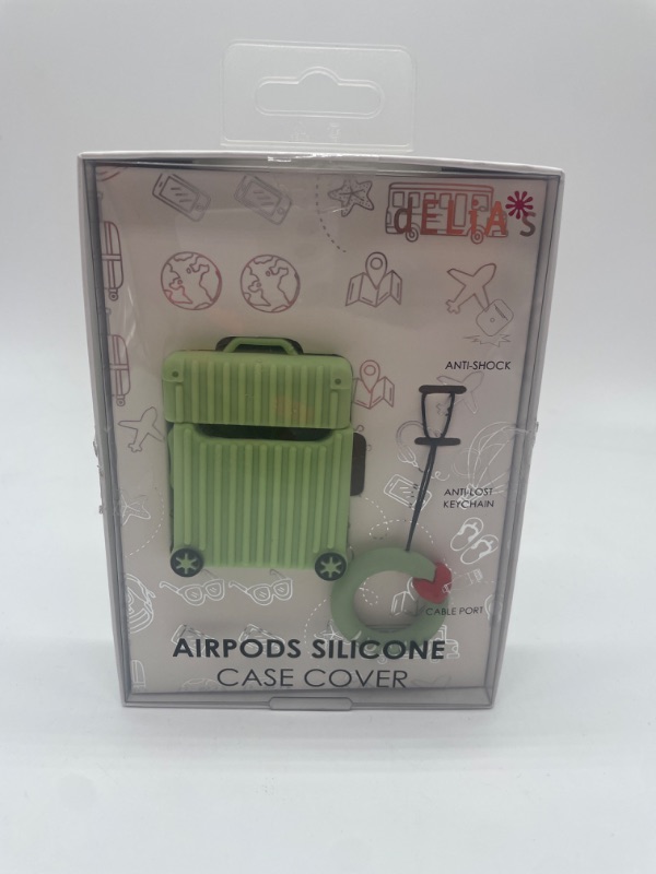 Photo 1 of Green travel suitcase luggage silicone case cover for airpods NEW