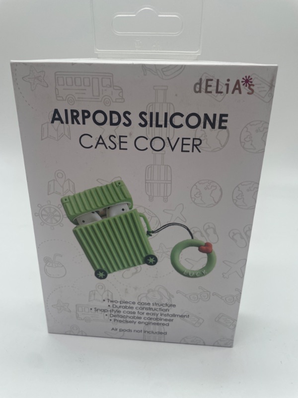 Photo 2 of Green travel suitcase luggage silicone case cover for airpods NEW