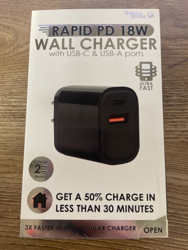 Photo 2 of RAPID PD POWER DELIVERY 18 WATT WALL CHARGER WITH USB-A AND USB-C
