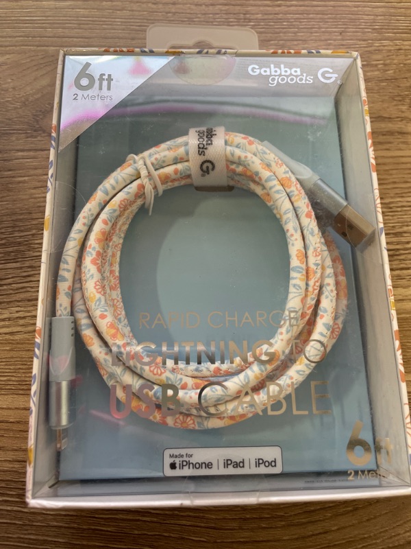 Photo 2 of Gabba Goods 6FT Lightning Sync & Charge Cable- Orange Floral MFi Certified USB Charging Cable High Speed Data Sync Transfer Cord Compatible with iPhone 13/12/11 Pro Max/XS MAX/XR/XS/X/8/7/Plus/6S
