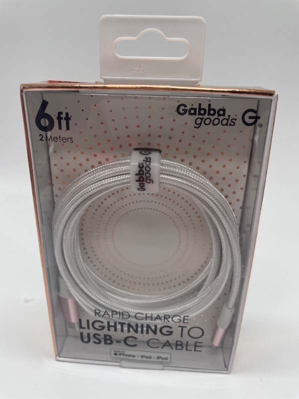 Photo 1 of 6 FT GABBA GOODS RAPID CHARGE LIGHTNING TO USB-C CABLE WHITE NEW 