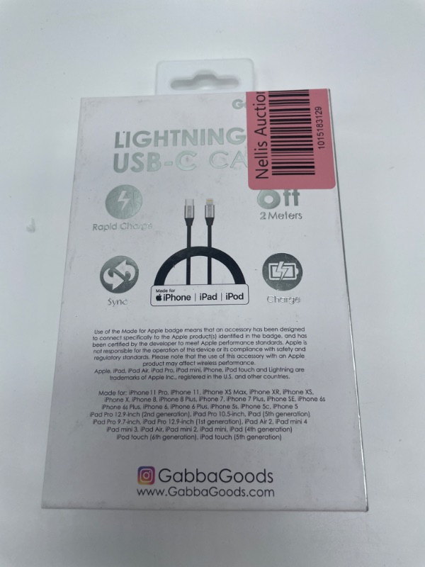 Photo 2 of 6 FT GABBA GOODS RAPID CHARGE LIGHTNING TO USB-C CABLE BLACK NEW 