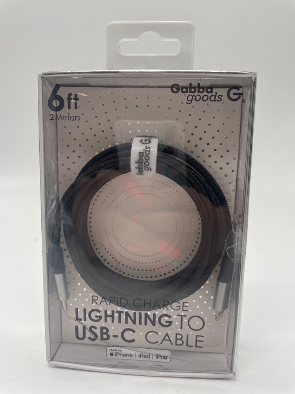 Photo 1 of 6 FT GABBA GOODS RAPID CHARGE LIGHTNING TO USB-C CABLE BLACK NEW 