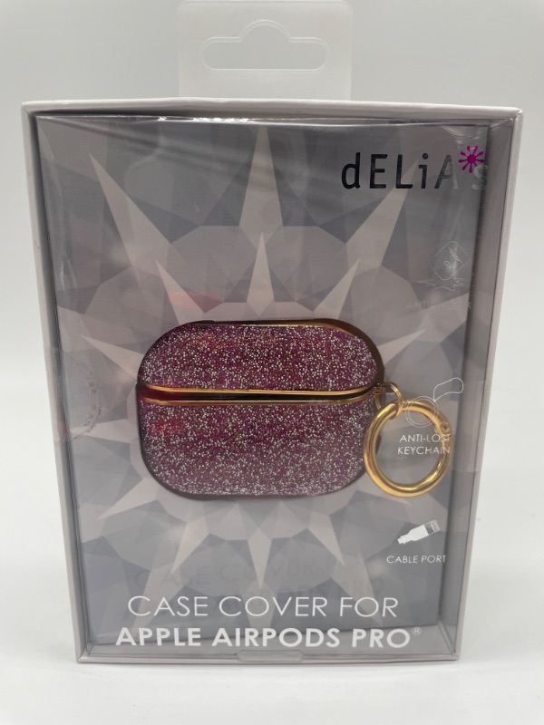 Photo 1 of DELIAS CASE COVER FOR APPLE AIRPODS PRO PINK SPARKLE WITH GOLD KEY RING NEW 