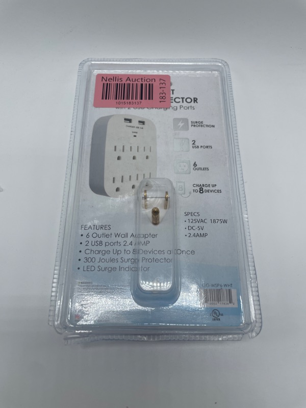 Photo 2 of GABBA GOODS 6-OUTLET SURGE PROTECTOR WITH 2 USB CHARGING PORTS