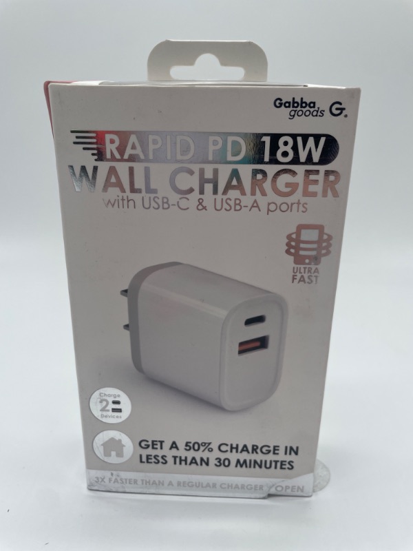 Photo 1 of GABBA GOODS DUAL RAPID PD18W WALL CHARGER USB-A & USB-C PORTS NEW WHITE 