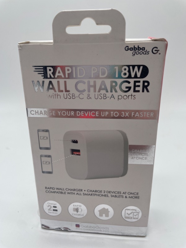 Photo 2 of GABBA GOODS DUAL RAPID PD18W WALL CHARGER USB-A & USB-C PORTS NEW WHITE 