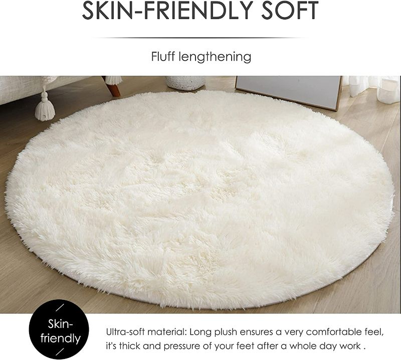 Photo 2 of Soft White Round Area Rug for Bedroom Modern Fluffy Circle Rug for Kids Girls Baby Room Indoor Plush Circular Nursery Rugs Cute Cozy Area Rugs for Living Room
