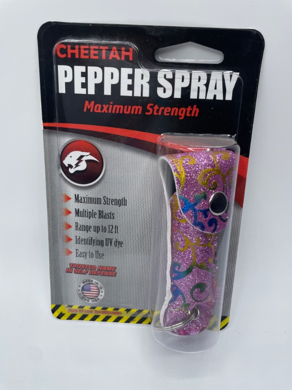 Photo 4 of CHEETAH Self Defense Pepper Spray - 1/2 oz Compact Size Maximum Strength Police Grade Formula Best Self Defense Tool for Women W/Leather Pouch Keychain