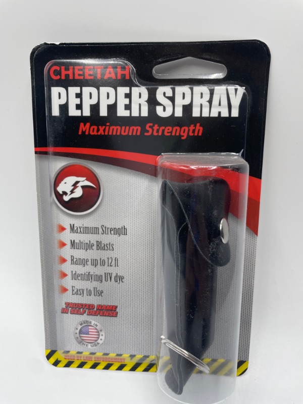 Photo 2 of CHEETAH Self Defense Pepper Spray - 1/2 oz Compact Size Maximum Strength Police Grade Formula Best Self Defense Tool for W/Leather Pouch Keychain
