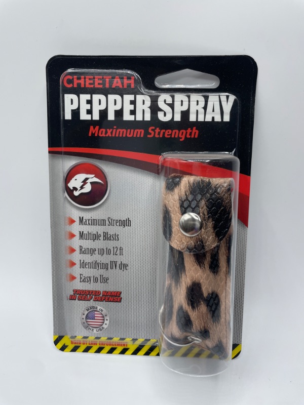 Photo 3 of CHEETAH Self Defense Pepper Spray - 1/2 oz Compact Size Maximum Strength Police Grade Formula Best Self Defense Tool for Women W/Leather Pouch Keychain