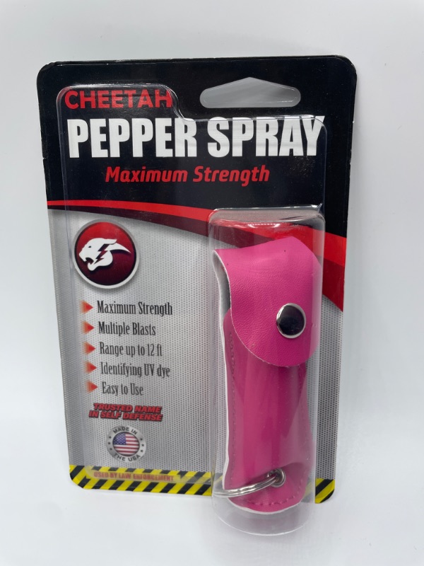 Photo 2 of CHEETAH Self Defense Pepper Spray - 1/2 oz Compact Size Maximum Strength Police Grade Formula Best Self Defense W/Leather Pouch Keychain