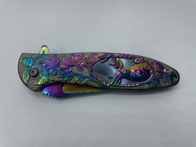 Photo 2 of 4 INCH DEER OIL SLICK TITANIUM POCKET KNIFE WITH CLIP NEW 