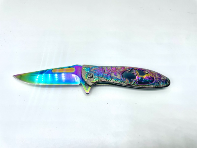 Photo 1 of 4 INCH DEER OIL SLICK TITANIUM POCKET KNIFE WITH CLIP NEW 
