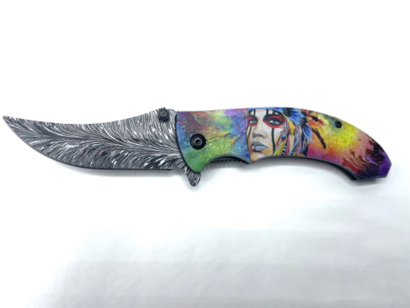 Photo 2 of Rainbow night sky Indian folder pocket knife with clip new 
