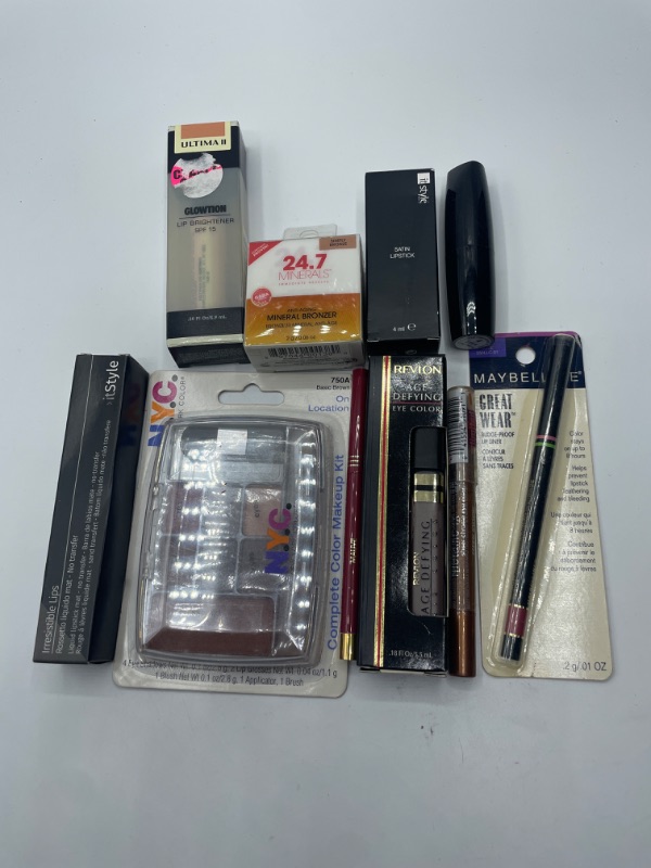 Photo 1 of Miscellaneous variety brand name cosmetics including (Maybelline, Revlon, It style, NYC, 24.7 minerals & discontinued makeup products)