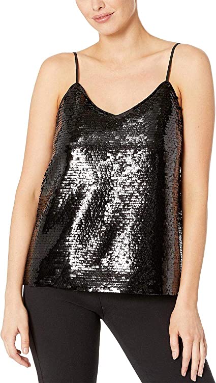 Photo 1 of Vince Camuto Womens Fish Scale Sequin Cami Rich Black SM