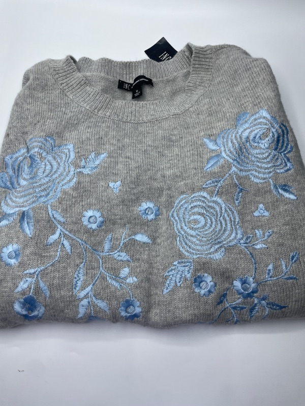 Photo 3 of SEE PHOTO GREY AND BLUE I-N-C Womens Embroidered Pullover Sweater SIZE XL
