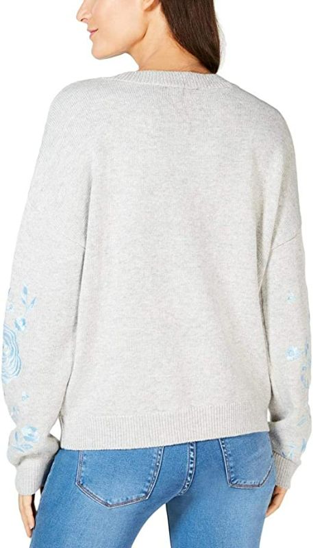 Photo 2 of SEE PHOTO GREY AND BLUE I-N-C Womens Embroidered Pullover Sweater SIZE XL
