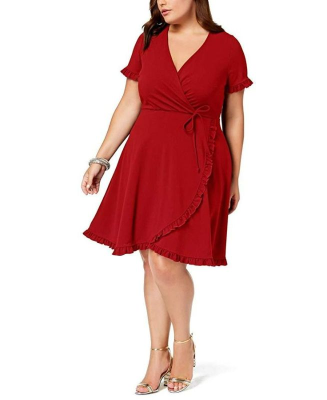 Photo 1 of Love Squared Trendy Plus Size Faux-Wrap Dress Red 2X
