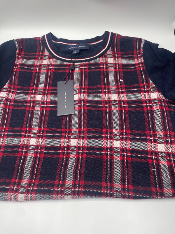 Photo 3 of Tommy Hilfiger Cotton Plaid-Front Sweater, Created for Macy's SIZE MEDIUM
