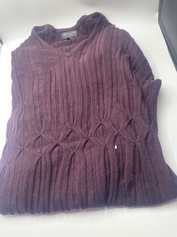 Photo 2 of Connected Apparel Womens Purple Ribbed Striped 3/4 Sleeve V Neck Knee Length Evening Fit + Flare Dress Plus 2X