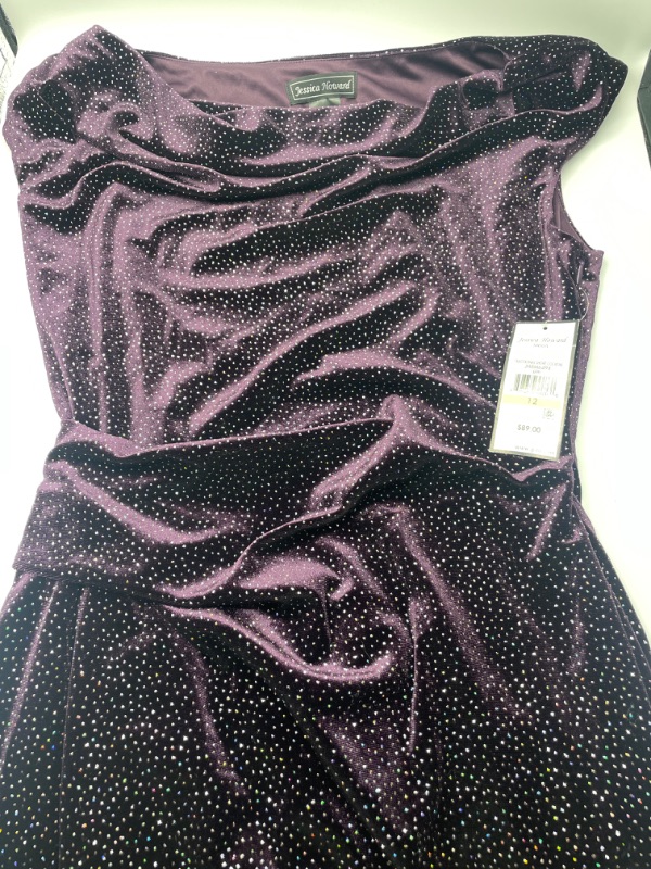 Photo 3 of Jessica Howard Womens Disco Velvet Cowl Sheath Dress 12 Plum