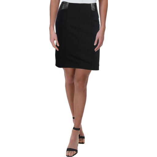 Photo 1 of Calvin Klein Womens Petites Faux Leather Insets Solid Pencil Skirt SIZE 10P
