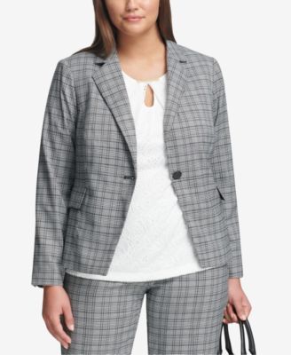 Photo 1 of CALVIN KLEIN Womens Black Single Button Plaid Blazer Jacket Plus Size: 14W
