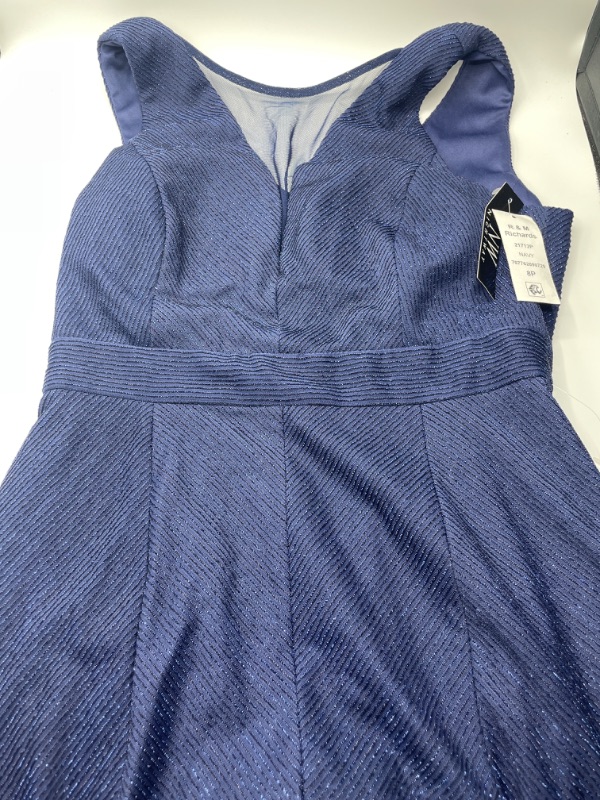 Photo 2 of Nightway Womens Petites Metallic Ribbed Evening Dress size 8p NAVY