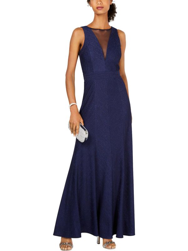 Photo 1 of Nightway Womens Petites Metallic Ribbed Evening Dress size 10p NAVY